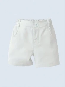 嬰兒男童純色休閒短褲,適合日常穿着、假期、旅行、學校、夏季