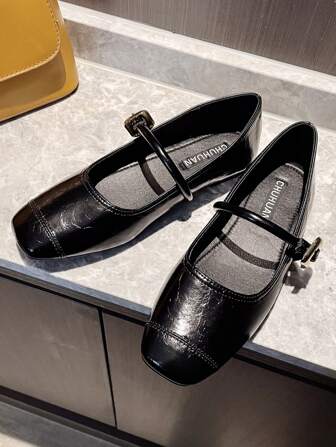 Vintage Mary Jane Shoes For Women, Square Toe Soft Flat Heels Shoes Suitable For French Dressing, Plus Size 41-43