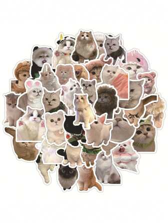60入組有趣貓咪圖案貼紙,自粘防水貼紙,可用於裝飾手機殼,行李箱,筆記本電腦等等
