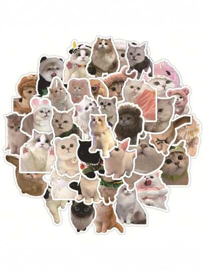 60 Peças/pacote Adesivos Com Padrão De Gato Engraçado, Decalques Autoadesivos E Impermeáveis Para Decorar Estojos De Telefone, Bagagem, Laptop E Muito Mais