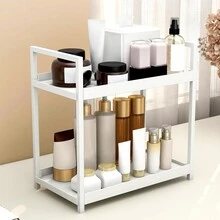 1pc,2 Tier,Cosmetics Storage Rack,Multifunctional Dressing Table Storage Rack,Lipstick, Perfume, Skin Care Product Storage Tray,Bathroom Counter Storage Box,Suitable For Living Room, Bedroom, Bathroom - White - View 8
