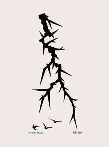 STARTTOOS 1入組黑色臨時紋身貼紙,帶有經絡紋路和小花圖案,適用於手臂、胸部、腹部、背部 - 黑色 - 查看 7