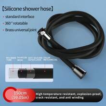 Flexible Silicone Shower Hose With 360° Rotation, Extensible Water Pipe With G1/2 Connector For Showerhead, Bathroom Accessories - Black - View 1