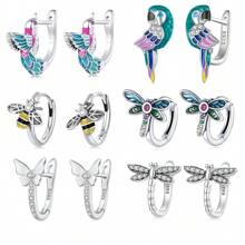 WOSTU 1pair 925 Sterling Silver Spring Fashion Earring Series Dragonfly Bird Or Butterfly Insect Animal Earrings For Women Fine Jewelry Gift