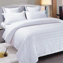 4pcs Trắng Khách sạn Phong cách Bộ chăn ga gối ( 1 Chăn bông Che phủ , 1 Chăn Phẳng , 2 Vỏ Gối ) - trắng - Xem 1