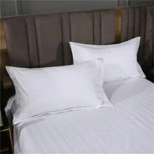 4pcs Trắng Khách sạn Phong cách Bộ chăn ga gối ( 1 Chăn bông Che phủ , 1 Chăn Phẳng , 2 Vỏ Gối ) - trắng - Xem 2