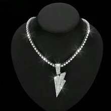 1 件時尚嘻哈鋅合金閃電形全鑲嵌吊墜中性酷風格項鍊適合饒舌男女日常佩戴 - 嘻哈吊墜 - 查看 18