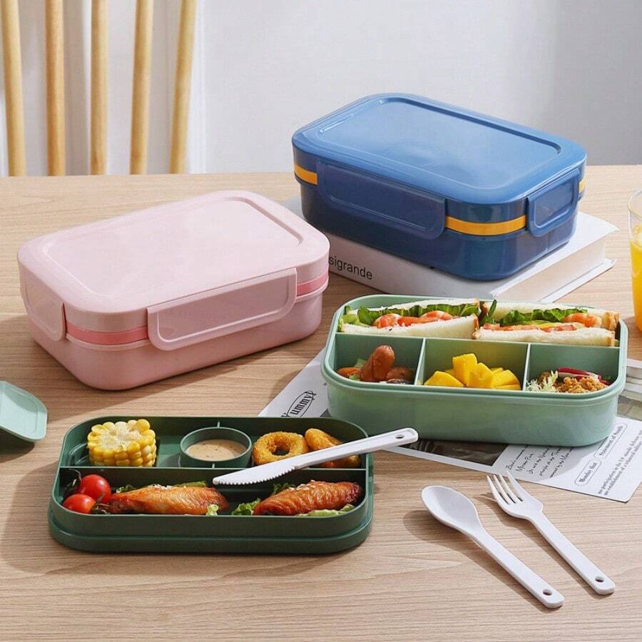1pc Double Layer Large Capacity Lunch Box & Salad Container, Microwaveable And Heatable Food Container - Pink - View 1