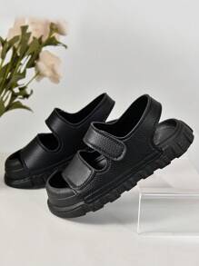 One Pair Of White Exquisite Pu Hook-And-Loop Sports Sandals For Kids, Simple Style But Nice, Suitable For Summer - Black - View 8
