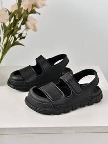 One Pair Of White Exquisite Pu Hook-And-Loop Sports Sandals For Kids, Simple Style But Nice, Suitable For Summer - Black - View 7