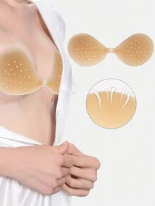 1 Miếng Của phụ nữ Nhẹ Silicone Bộ ngực Nắp núm vú Áo ngực Adhesive Phụ kiện Với Thoáng khí Hố - Màu be - Xem 2
