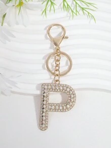 優雅1入女士工業玻璃鑲嵌鉆石和鋅合金字母鑰匙扣 - 金色 - 查看 13