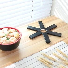 2入組abs鑄鐵隔熱墊創意餐墊,可折疊碗杯墊,適用於家庭廚房工具 - 黑色 - 查看 5