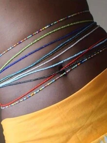 10pcs/Set Bohemian Style Colored Rice Bead Mix Randomly Elastic Multiple Layers Body Chain Waist Chain For Women - Multicolor - View 2