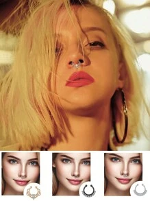 1個女士假鼻環，非穿刺假鼻夾馬蹄鐲鼻環，銀黑金色鱗片鼻環，鼻環飾品 - 彩色 - 查看 7