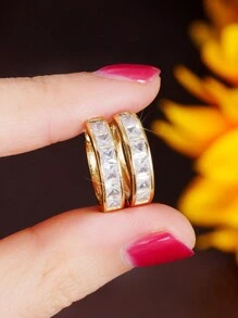 1 Pair Girls Fashion Cubic Zirconia Hoop Earrings For Daily Decoration For Party Jewelry Birthday Gift