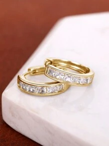 1 Pair Girls Fashion Cubic Zirconia Hoop Earrings For Daily Decoration For Party Jewelry Birthday Gift