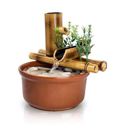 Fonte Decorativa De Mesa Agua Cascata Feng Shui Bambu 19cm