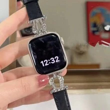 1 件钻石闪亮金属装饰精美珠宝时尚优雅纤薄皮革链接环兼容 表带适合女式运动黑银色薄款 38 毫米 40 毫米 41 毫米 42 毫米 44 毫米 45 毫米 46 毫米 49 毫米，适用于 表带系列 Ultra S10 9/8/7/6/5/4/3/2/1 SE - 黑色 - 查看 5