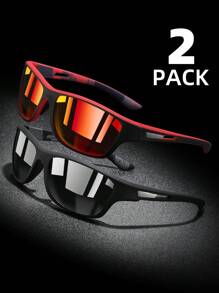 Set de 2 gafas de sol deportivas de moda polarizadas para hombres, adecuadas para conducir, ciclismo, pesca y talla grande, accesorios de gafa de playa bohemia para vacaciones de verano, exteriores y viajes