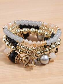 4入組簡約百搭多層珠子樹葉和水滴吊墜飾品裝飾女士手鍊 - 藏蓝色 - 查看 11