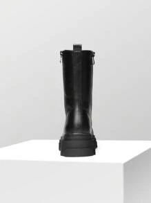 Women's Combat Boots Lace Up Mid Calf Boots Low Heel Chunky Platform Riding Boots Winter Festival Party Valentine's Day  Black Spring Boots - 黑色/PU - 查看 7