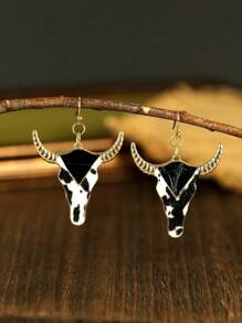 1 对女士复古夸张西部牛仔风格牛头仿皮时尚简约耳环 - 彩色 - 查看 1