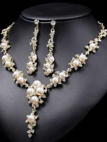 3 cái/bộ Của phụ nữ Châu Âu và Châu Mỹ Hợp thời Bộ trang sức , Với Hình hoa Ngọc trai Hoa tai Và Dây chuyền , Lý tưởng Cho đám cưới , Yến tiệc , Buổi tiệc Và Lễ hội Món quà - Bạc - Xem 3