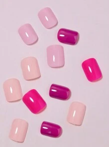 VV MEI JIA ER 96入組（粉紅/玫瑰紅/嬰兒粉/淺粉四色組合）短正方形多彩壓克力假指甲，全覆蓋有光澤膠假指甲，小指甲禮盒，附贈貼花，指甲用品