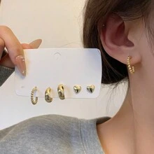 1對簡約優雅s925銀戀愛和圓圈耳針,女士、學生、防過敏 - 金色 - 查看 2