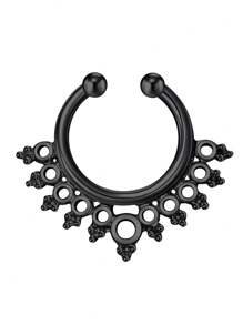 1個女士假鼻環，非穿刺假鼻夾馬蹄鐲鼻環，銀黑金色鱗片鼻環，鼻環飾品 - 彩色 - 查看 34