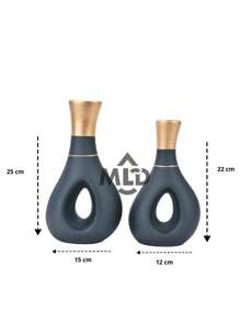 Kit 9 Peças de vasos Enfeite Marrom centro de mesa Decorativo em Cerâmica para Rack Sala Aparador Conjunto de vaso de cerâmica bege estilo - Bege - Visão 8