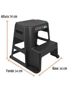 Taburete ligero de plástico, 2 peldaños, antiderrapante - Negro - Ver 3