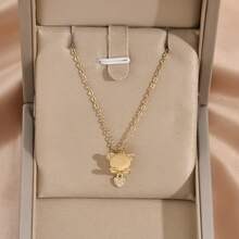 1 chiếc vòng cổ bằng thép không gỉ mạ vàng, đính đá mắt mèo và hình gấu dễ thương, thời trang, đa năng, phù hợp cho nữ, nam, cặp đôi, mặc thường ngày, dự tiệc, lễ hội. - Vàng - Xem 4