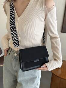1 Piece Minimalist Retro Mini Square Bag Wide Strap Adjustable Flap Opening Crossbody Bag For Women's Daily Casual Use