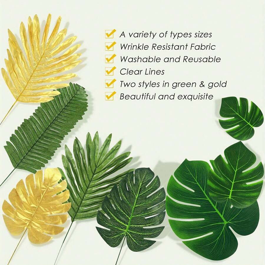 100 Pcs 8 Kinds Artificial Palm Leaves Tropical Fake Leaves, Monstera