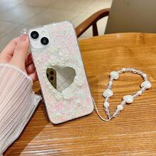 1 Miếng Dày lên Chống sốc Creative Thủ công Love Tim Gương , Trân châu & Hoa hồng Kết cườm hoa Vòng tay Trong suốt Ốp lưng & bao da điện thoại , Tương thích với Apple/Samsung/Huawei - Trong sáng - Xem 4