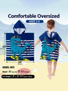 1PC Dinosaur Beach Towel For Boys Girls,  Superfine Fiber Bath Towel Wrap, Cartoon Hooded Towels Bath Robe For Kids, Toddler Pool Towel With Hood - blue dinosaur - View 4