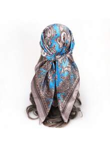 1pc女士絲綢風腰果圖案圍巾,適用於頭巾、頭帶、日常裝飾、沙灘披肩