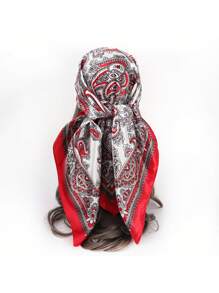 1pc女士絲綢風腰果圖案圍巾,適用於頭巾、頭帶、日常裝飾、沙灘披肩