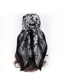 1pc女士絲綢風腰果圖案圍巾,適用於頭巾、頭帶、日常裝飾、沙灘披肩