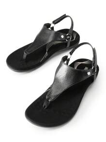 Women's Flat Sandals, Walking Sandals With Arch Support - 全黑-Pu - 查看 2