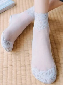 5 Pairs/Set Women's Mesh Breathable Lace Short Socks With Ruffle Trim In Black, White, Grey, Skin Color, Pink For Spring And Summer - Multicolor - View 4