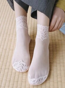 5 Pairs/Set Women's Mesh Breathable Lace Short Socks With Ruffle Trim In Black, White, Grey, Skin Color, Pink For Spring And Summer - Multicolor - View 5