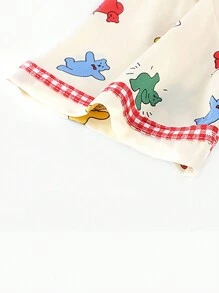 [PONX] Bộ đồ ngủ mùa hè thân thiện với da, thời trang, in hình hoạt hình, cổ Peter Pan, tay ngắn và quần short - Màu be - Xem 4