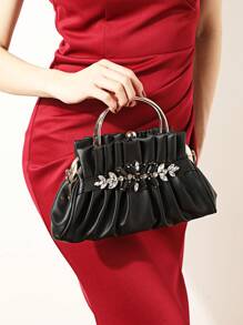 PU 折叠水钻装饰夹式手提包，女士包包，优雅、奢华