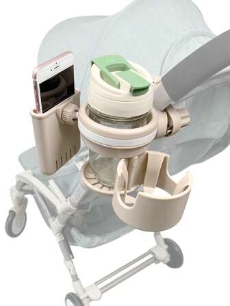 1 Pieza Soporte Para Taza Multifuncional Tres-en- De Color Caqui Para Niños, Soporte Universal Para Vaso De Agua, Doble Soporte Para Vaso, Soporte Para Teléfono Móvil, Adecuado Para Cochecito De Bebé, Bicicleta, Monopatín Y Otros Tipos De Vehículos Diferentes, Universal De Cuatro Estaciones