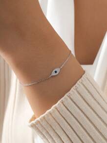 1 Stück S925 Sterling Silber Bösen Auges Design Armband Mit Mikro-eingestellten Kubikzirkonia, Ins Stil, Perfektes Geschenk Für Mutter, Freundin An Geburtstag, Hochzeit Oder Täglichen Gebrauch