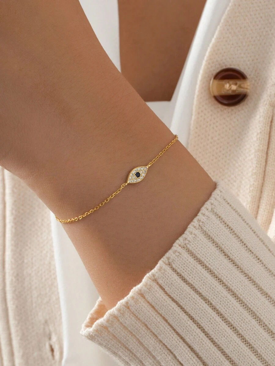 1 Stück S925 Sterling Silber Bösen Auges Design Armband Mit Mikro-eingestellten Kubikzirkonia, Ins Stil, Perfektes Geschenk Für Mutter, Freundin An Geburtstag, Hochzeit Oder Täglichen Gebrauch