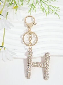 優雅1入女士工業玻璃鑲嵌鉆石和鋅合金字母鑰匙扣 - 金色 - 查看 19